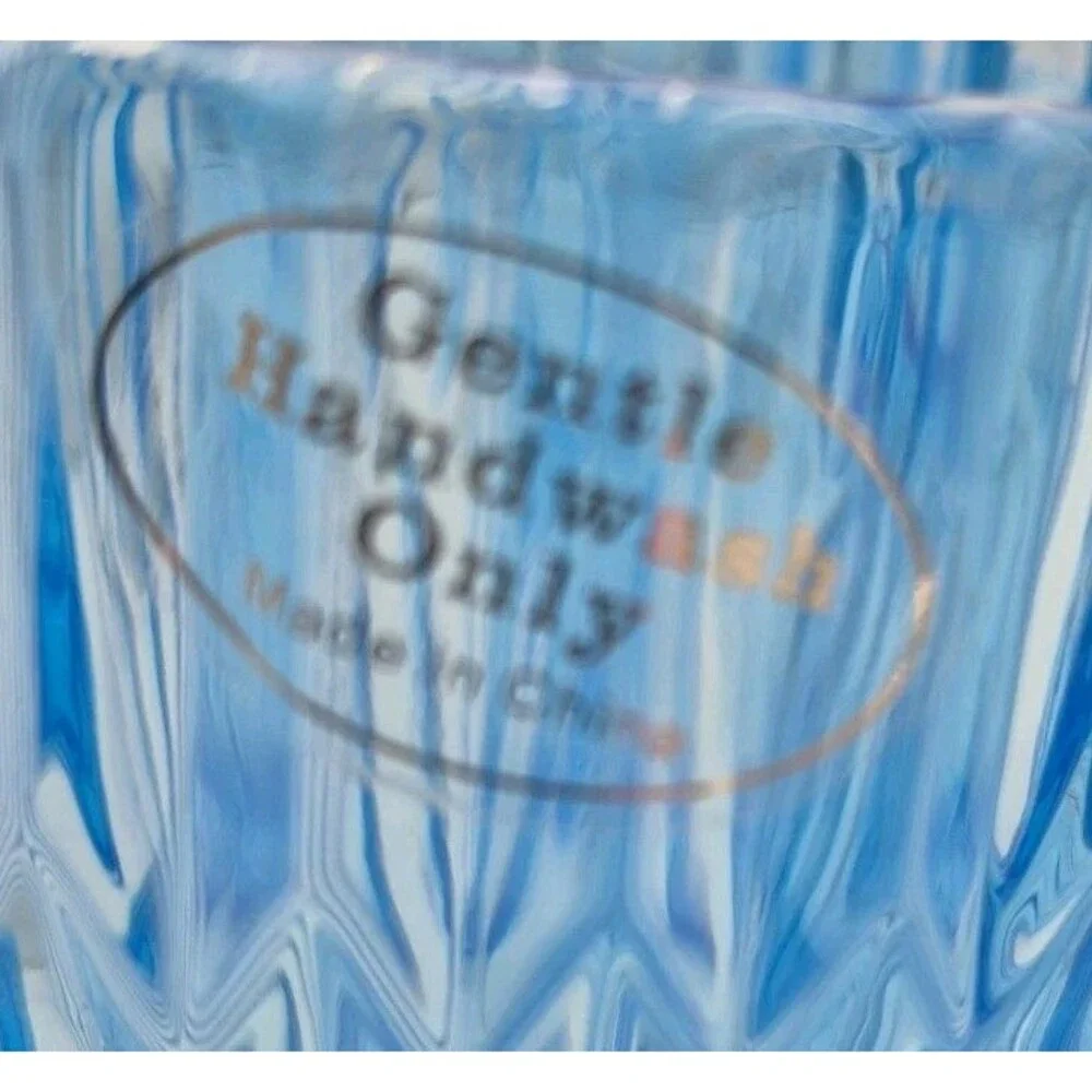 Crate & Barrel Set Of 4Glasses Tumblers Vibrant Blue Shabby Chic Two Sizes 5